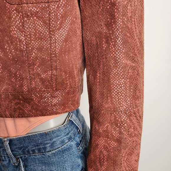 Vintage DINO'Z Metallic Reptile Print Leather Cropped Jacket Size XS - Picture 12 of 16